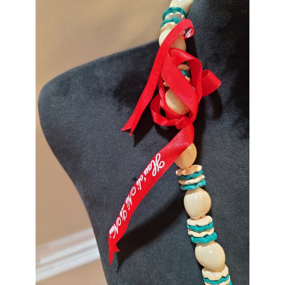 Women's Handmade Beaded Necklace with Turquoise and Cream Beads Unique Design - Picture 5 of 6